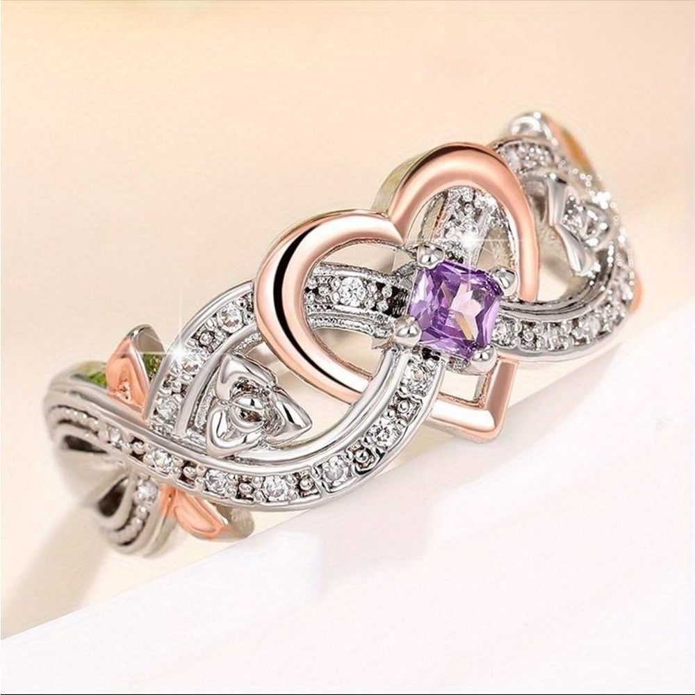Silver Celtic Knot Heart Ring with Purple Amethyst CZ